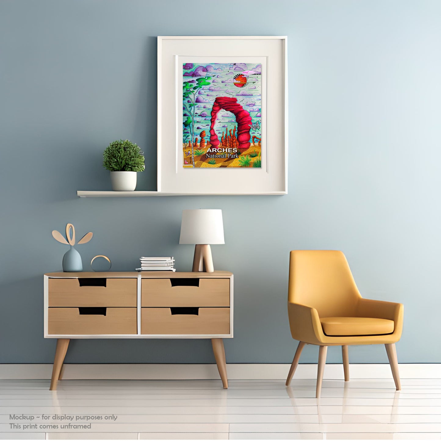 Arches National Park Travel Poster, Unframed Visit Utah Travel Art, Maximalist Home Office Decor Print For Her Original Art of Delicate Arch
