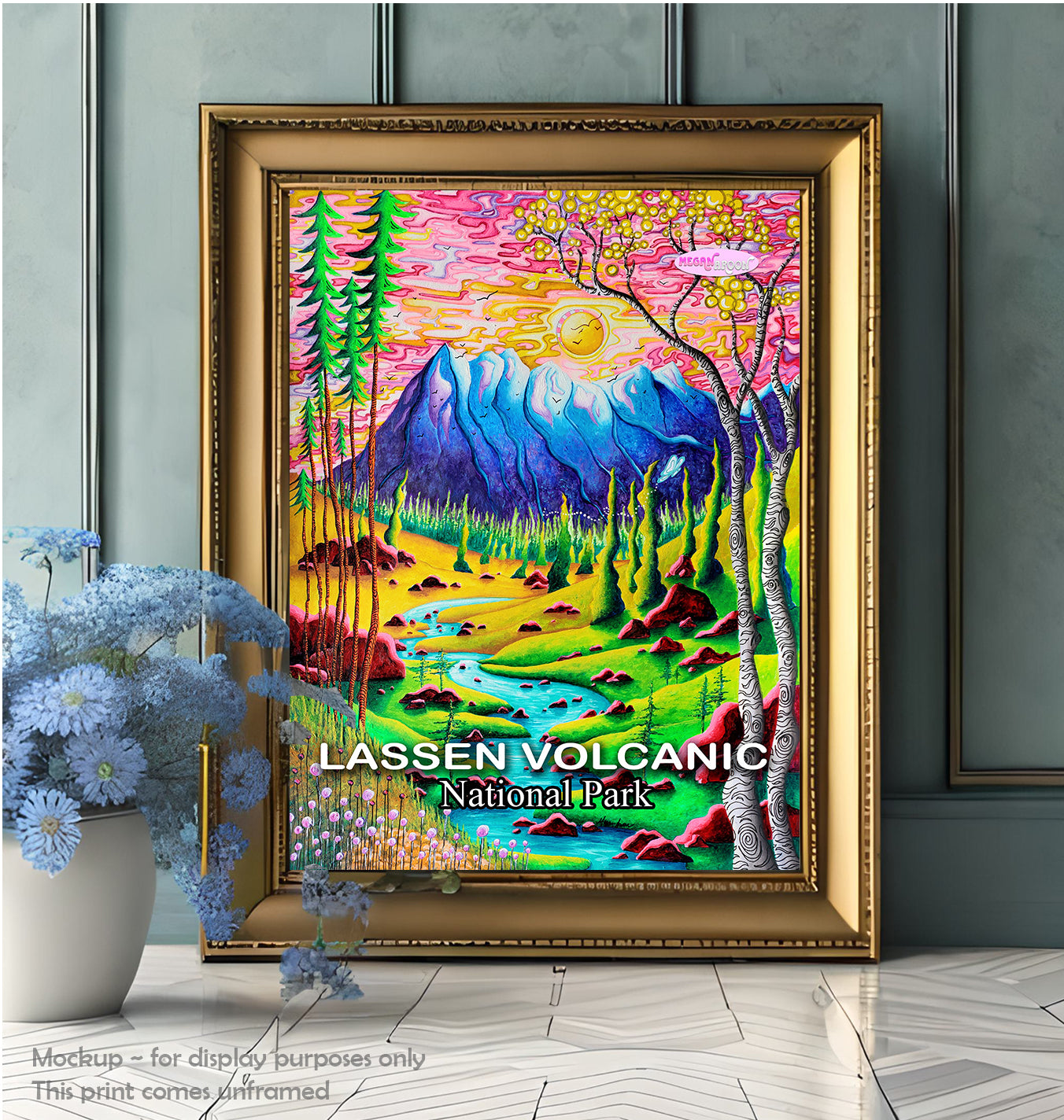 Lassen Volcanic National Park Travel Poster, Unframed Visit California Travel Art, Maximalist Home Office Decor For Her, Original Art Print