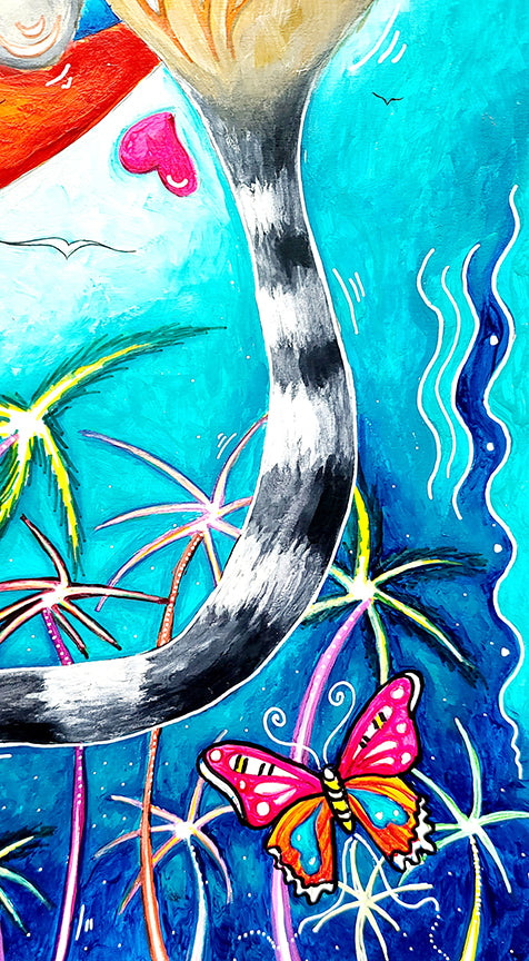 "DreamLand" Original Whimsical Lemur Painting, Fun, Conservation Art by MeganAroon