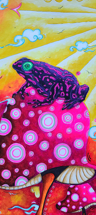 "Joyous World" Original Whimsical Harlequin Frog Painting, Fun, Conservation Art for Kids Nursery by MeganAroon