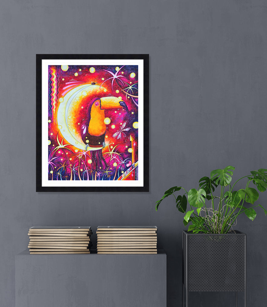 "Moon Dream" Original Acrylic Abstract Whimsical Toucan Painting by MeganAroon