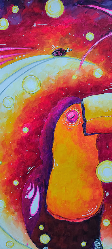 "Moon Dream" Original Acrylic Abstract Whimsical Toucan Painting by MeganAroon