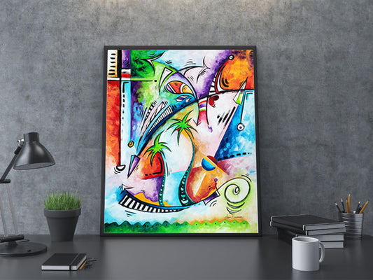 "Tropical Dance" Original Acrylic Abstract Seuss Like Whimsical Palm Tree Painting by Megan Duncanson (19"x24")