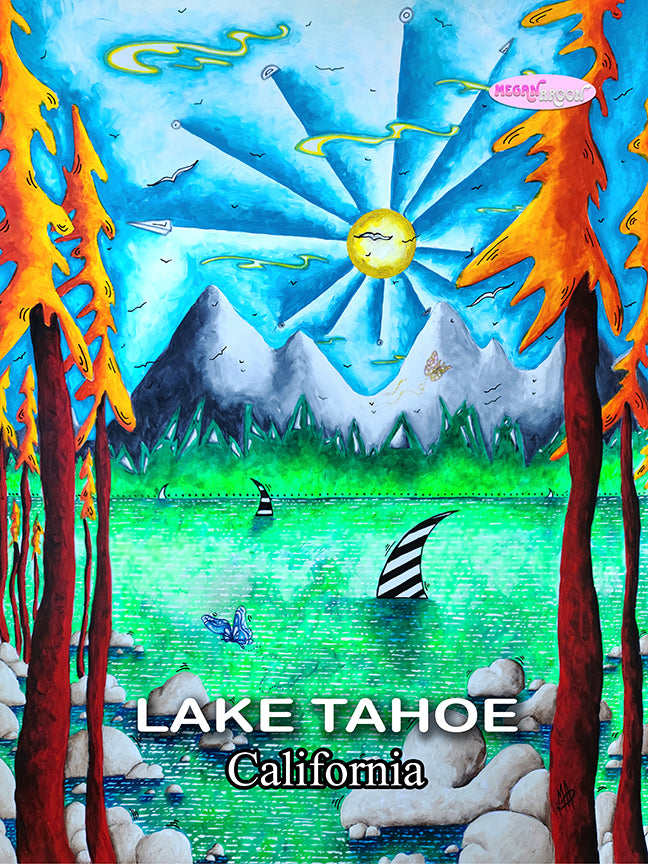 Lake Tahoe California Travel Poster, Unframed Visit California Travel Art, Maximalist Home Office Decor For Her, Print from Original Art
