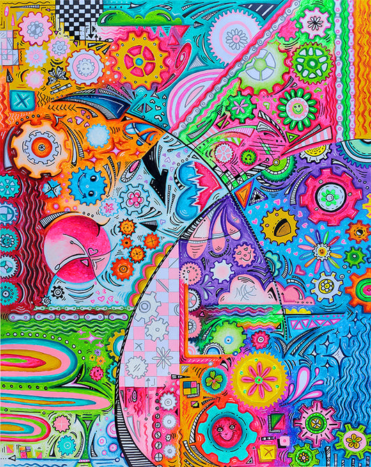 Embrace the life you deserve gears enlightenment symbol painting MeganAroon - original doodle pop art for gearheads