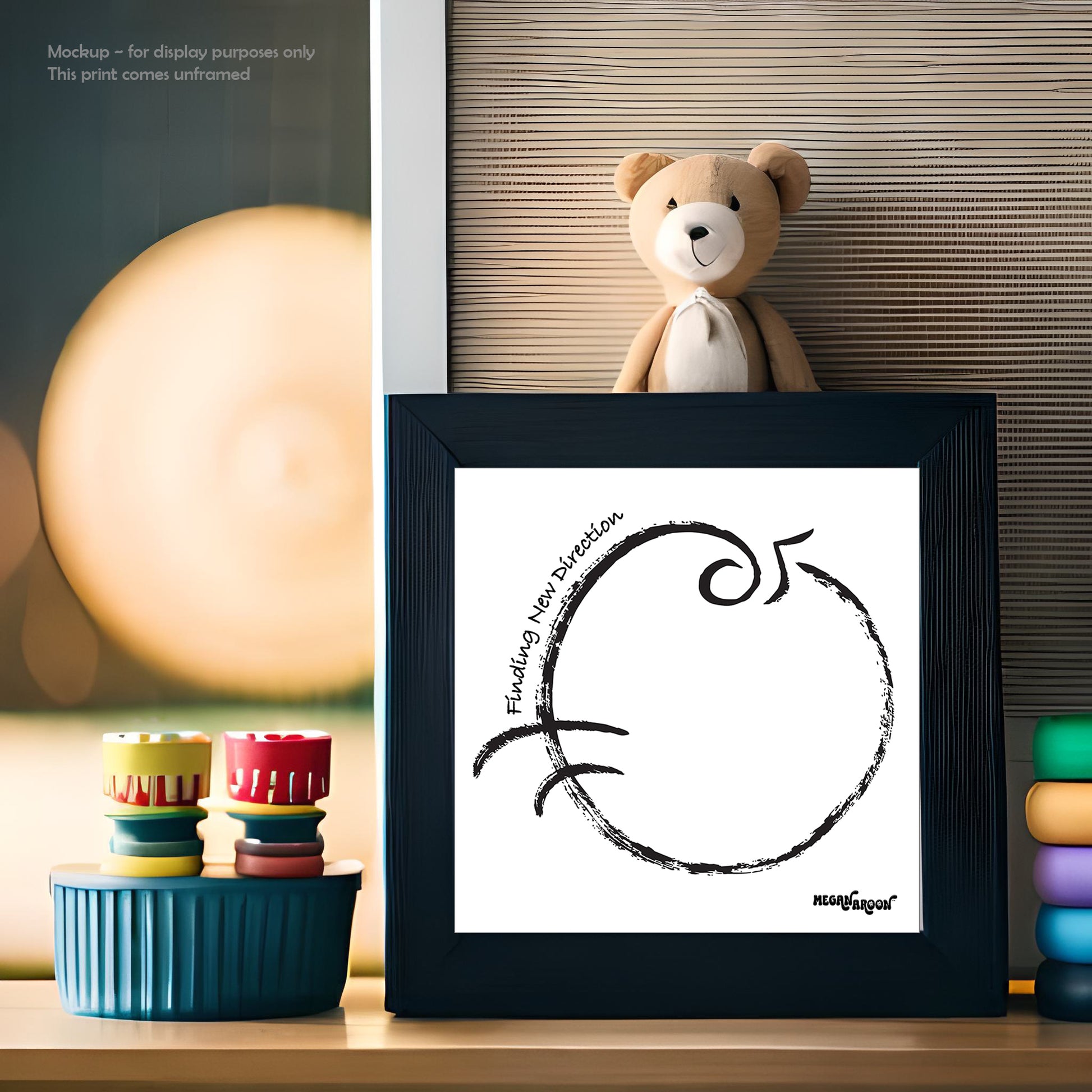 Finding New Direction Enlightenment symbol black and white MeganAroon  room frame mockup 