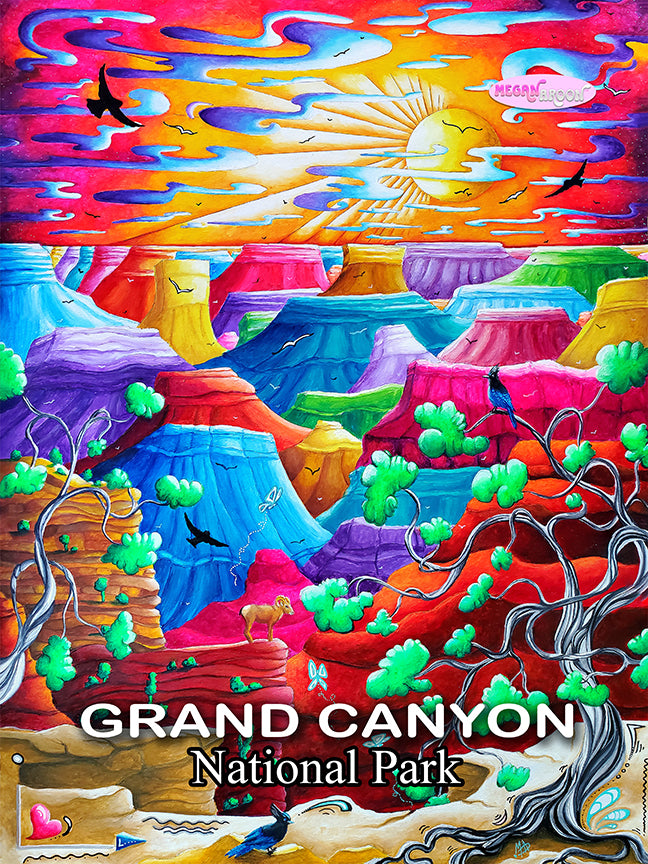 Grand Canyon National Park Travel Poster, Unframed Visit Arizona Travel Art, Maximalist Home Office Decor For Her, Print from Original Art