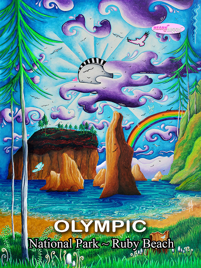 Olympic National Park Ruby Beach Travel Poster, Unframed Washington Travel Art, Maximalist Home Office Decor For Her Print from Original Art
