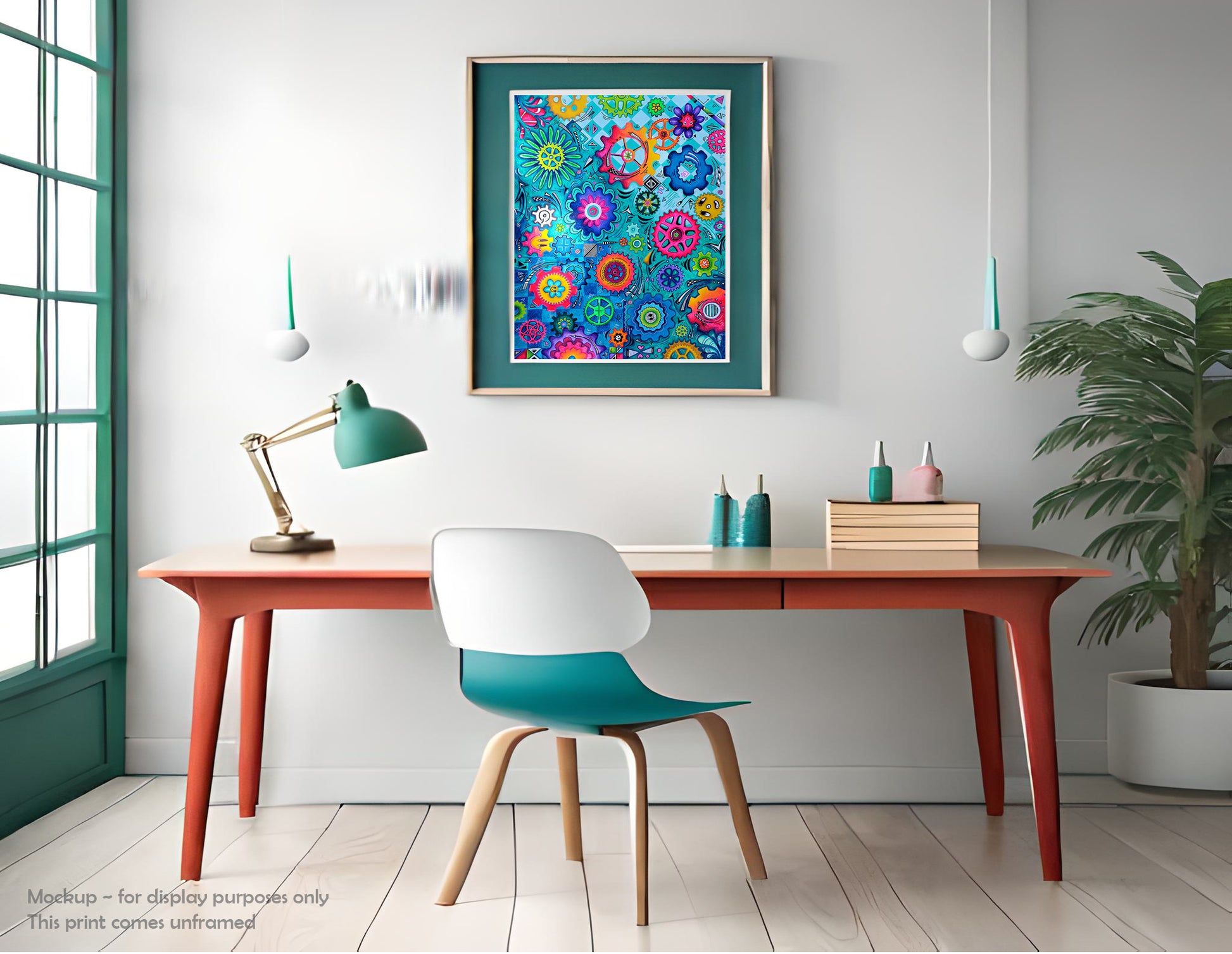 The center of the universe Doodle Gears Original Abstract PoP Art Gear Heads painting by MeganAroon  room frame mockup