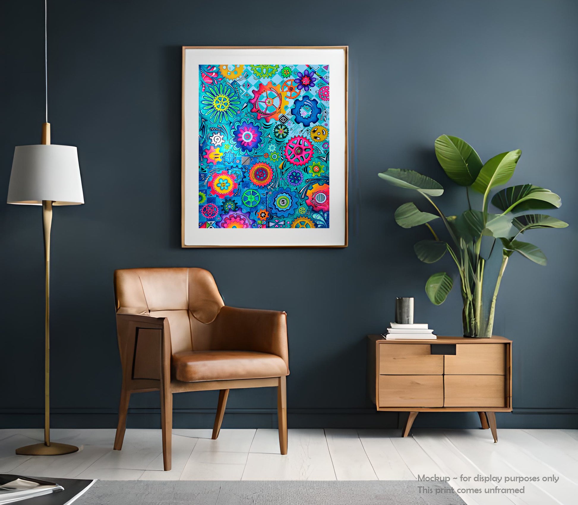 The center of the universe Doodle Gears Original Abstract PoP Art Gear Heads painting by MeganAroon  room frame mockup