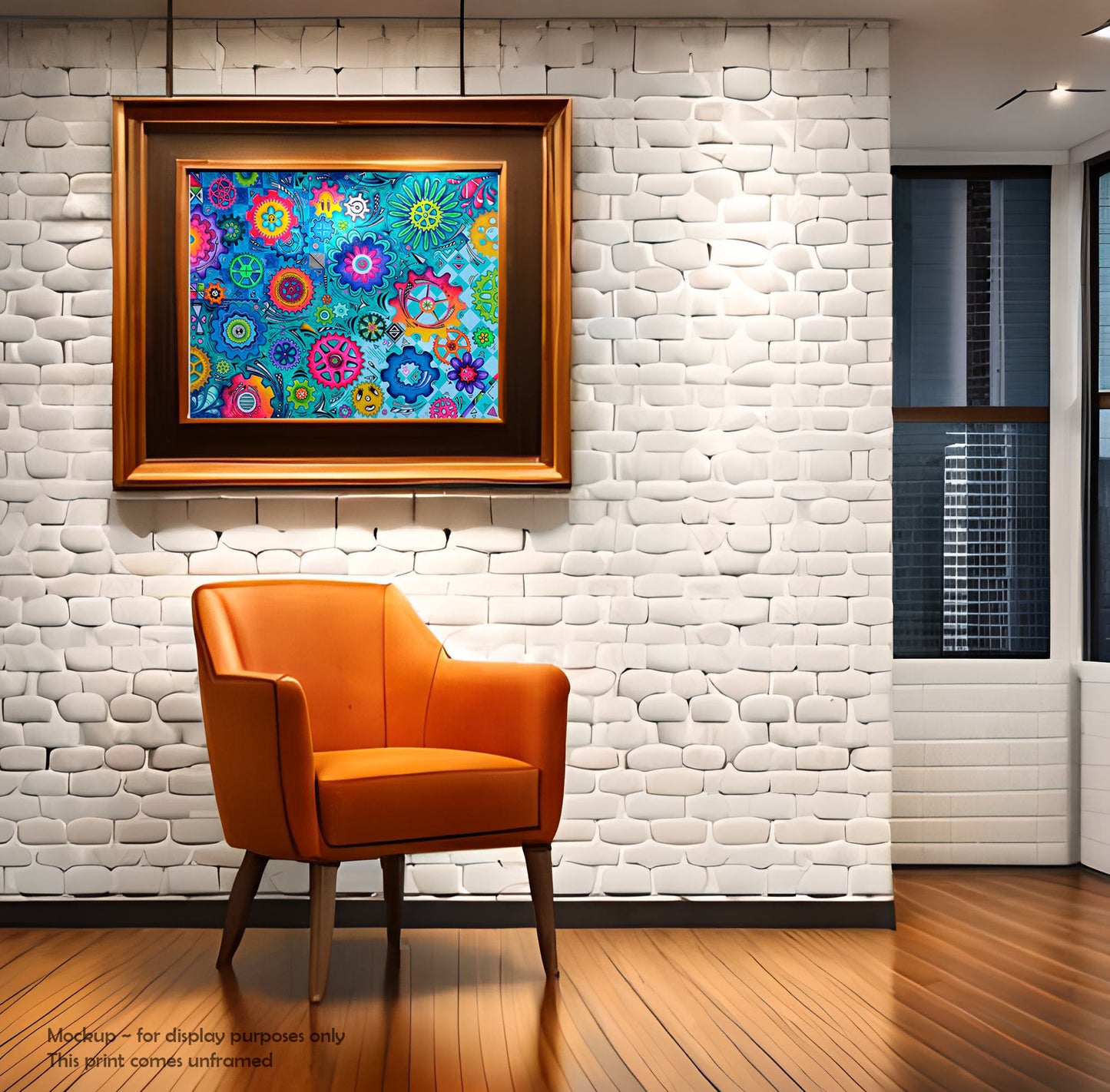 The center of the universe Doodle Gears Original Abstract PoP Art Gear Heads painting by MeganAroon  room frame mockup