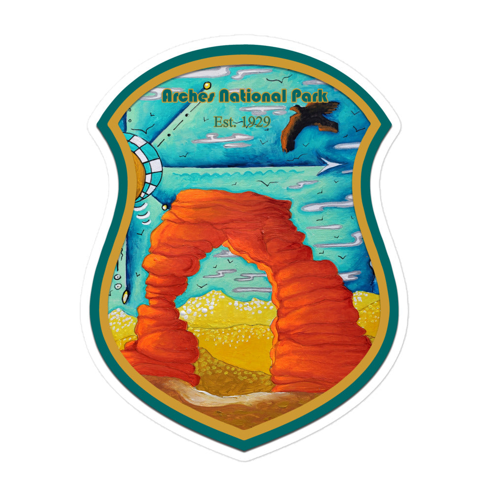 Delicate Arch Travel Art Sticker ~ Arches National Park Badge Stickers
