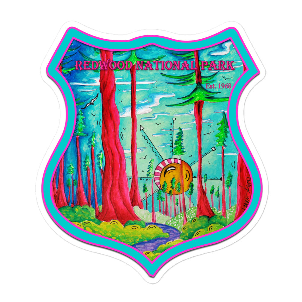 Redwood National Park Travel PoP Art Badge Style Sticker