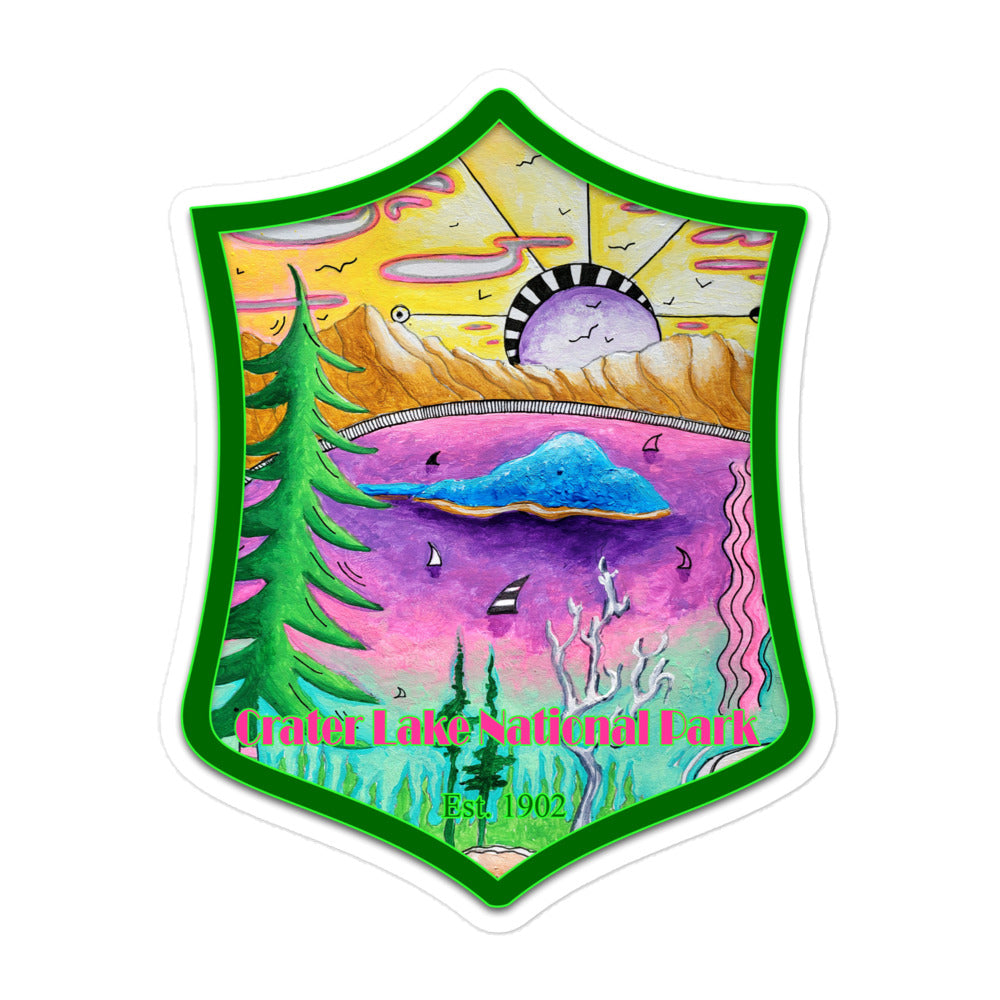 Crater Lake National Park Badge Style Travel Art Sticker