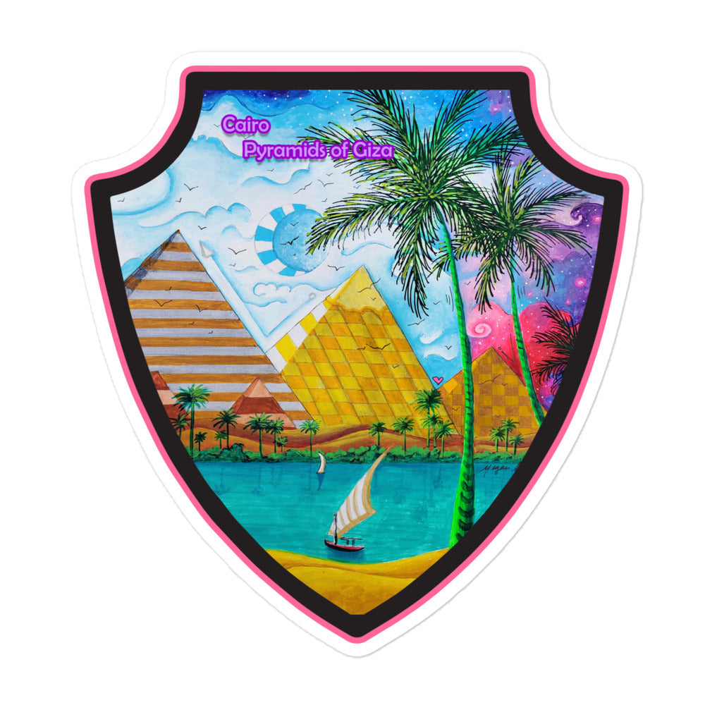 The Great Pyramids of Giza On the Nile Badge Sticker Art