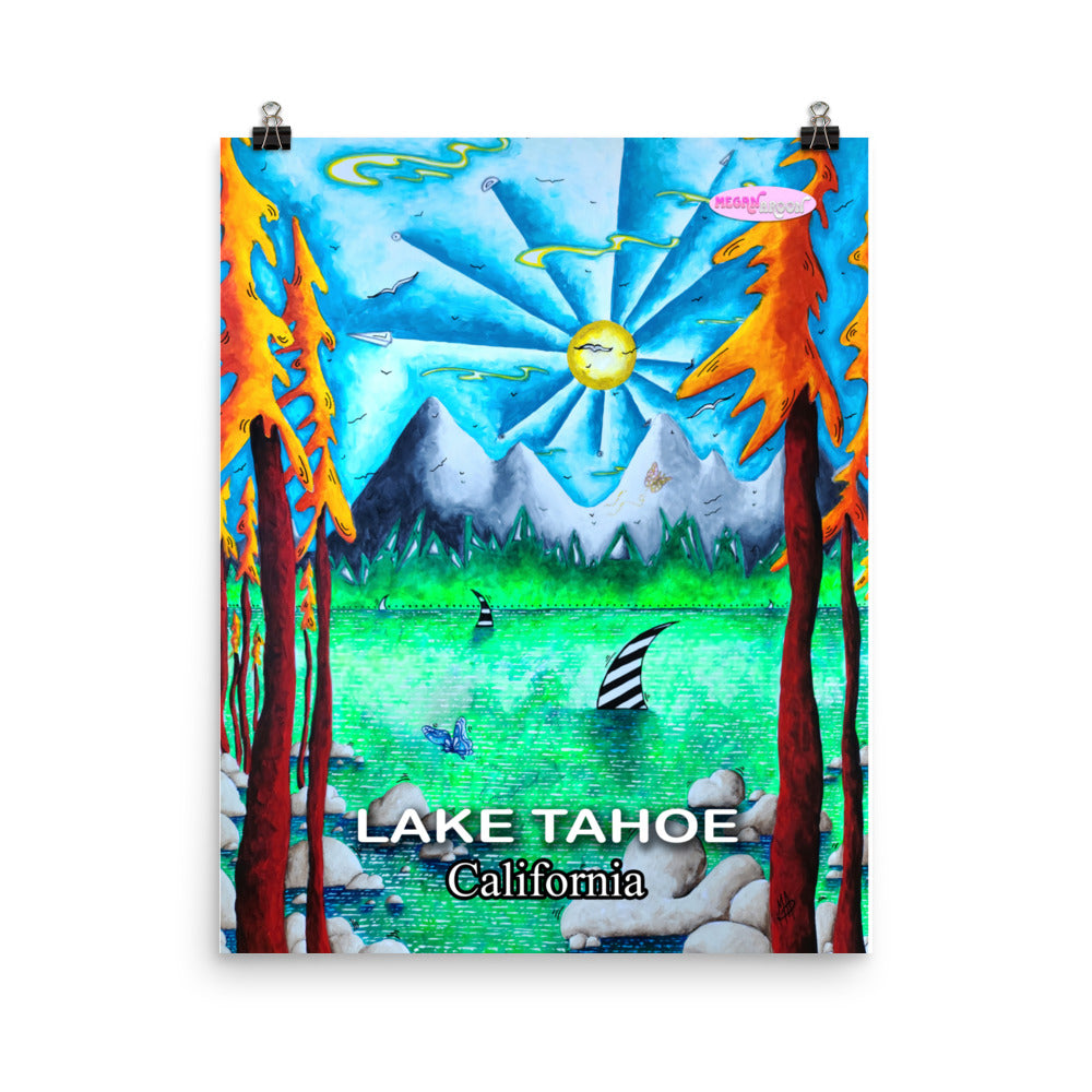 Lake Tahoe California Travel Poster, Unframed Visit California Travel Art, Maximalist Home Office Decor For Her, Print from Original Art