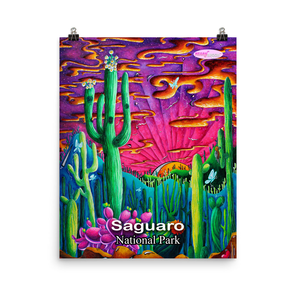 Saguaro National Park Travel Poster, Unframed Visit Arizona Travel Art, Maximalist Home Office Decor For Her, Print from Original Art