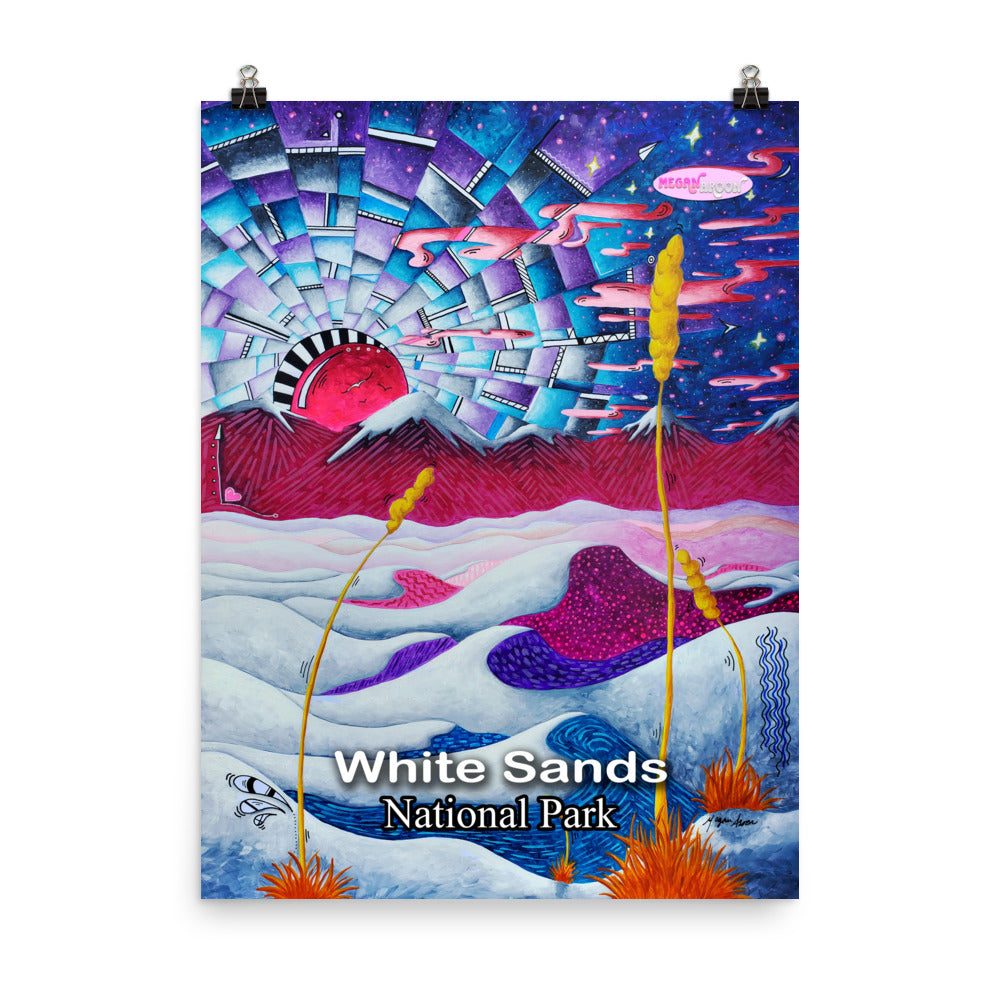 White Sands National Park Travel Poster, Unframed Visit New Mexico Travel Art, Maximalist Home Office Decor For Her, Print from Original Art
