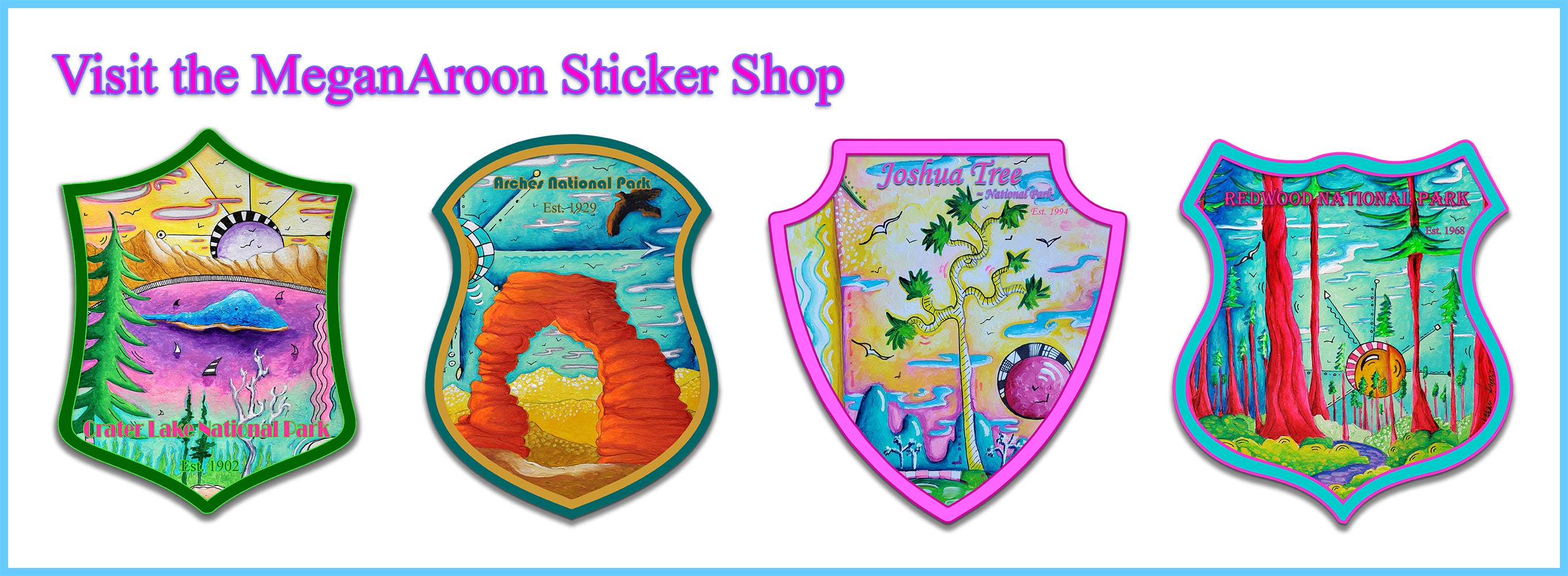 redbubble sticker shop of MeganAroon travel art from national parks to cityscapes