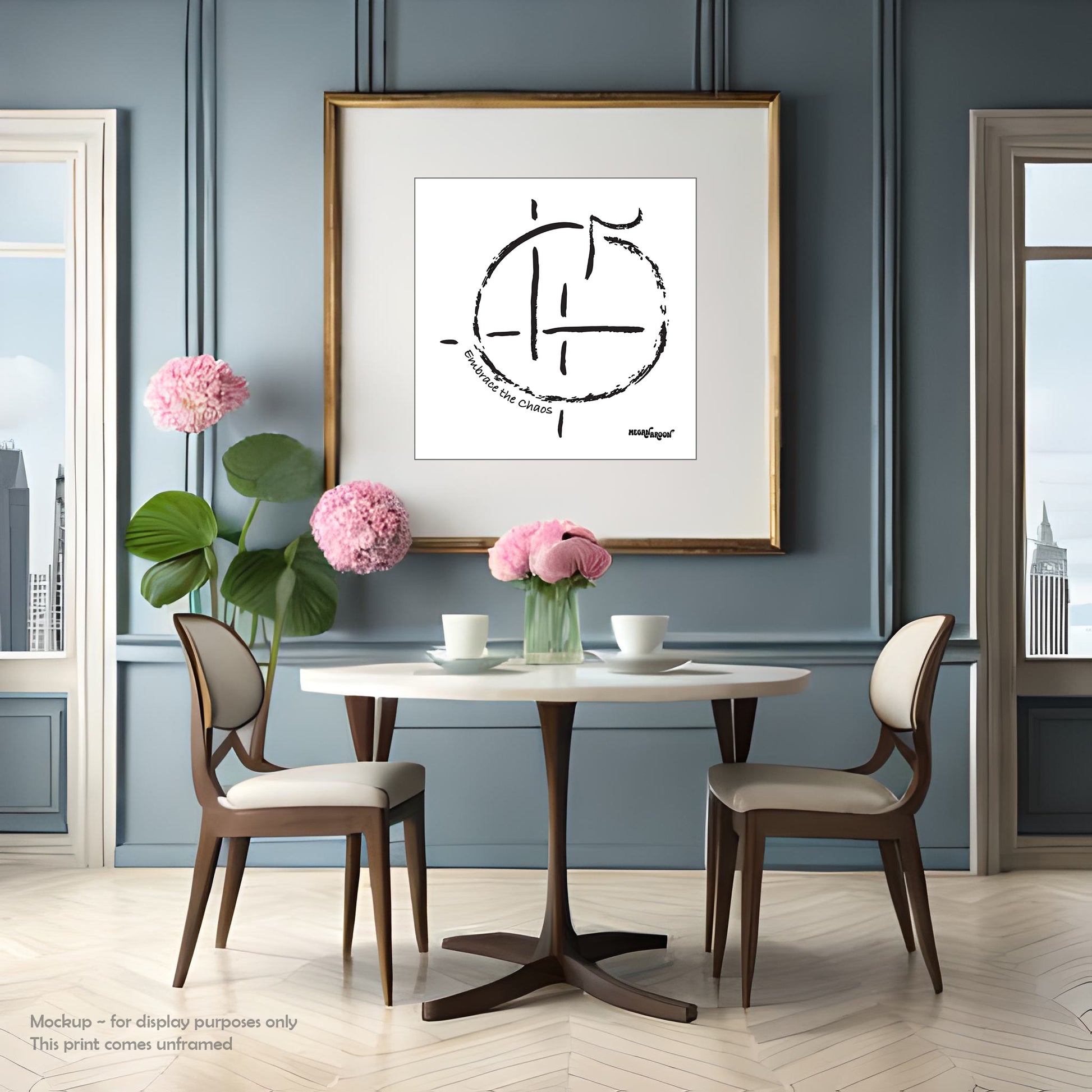 room frame mockup embrace the chaos enlightenment symbol black and white