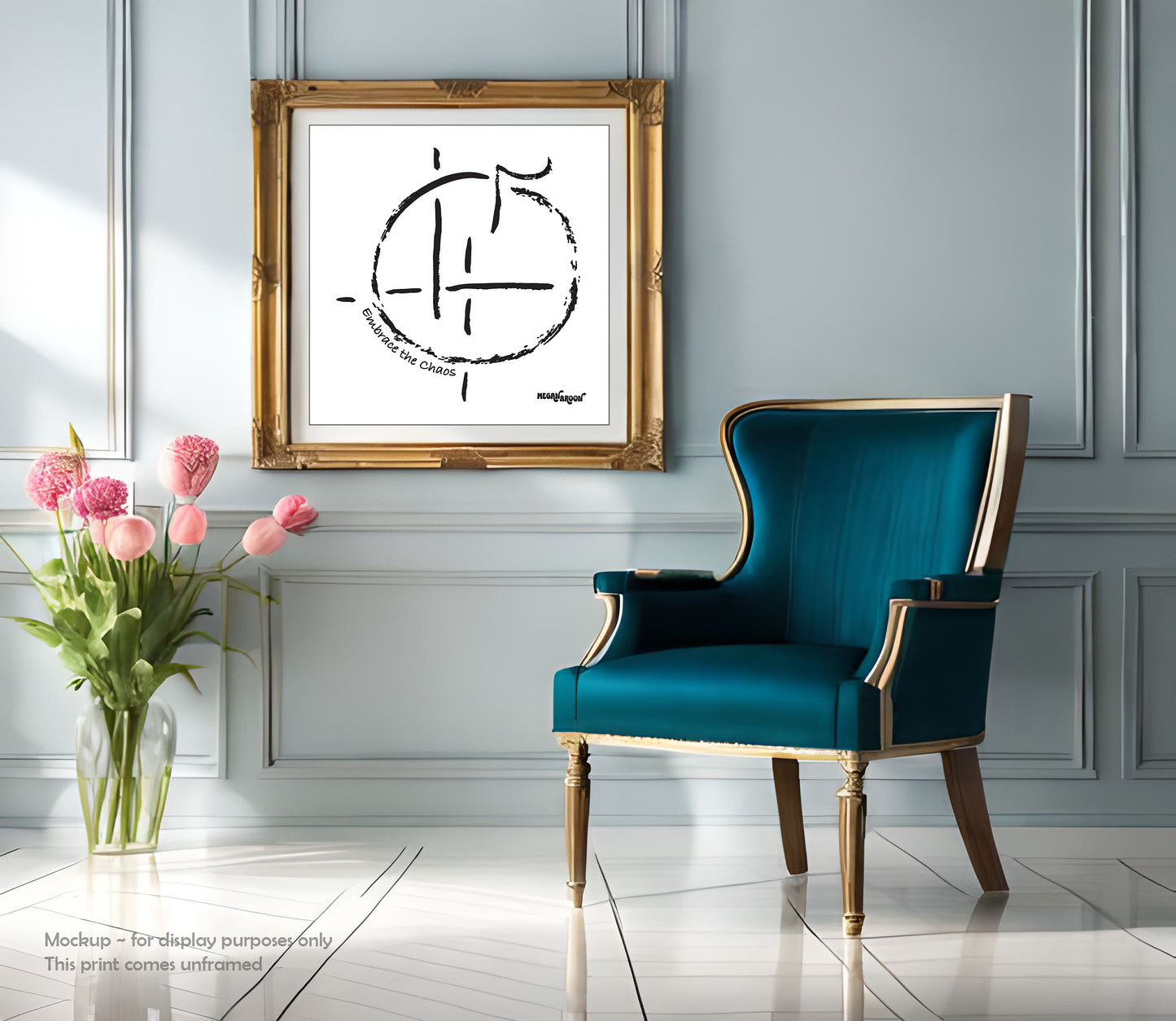 room frame mockup embrace the chaos enlightenment symbol black and white