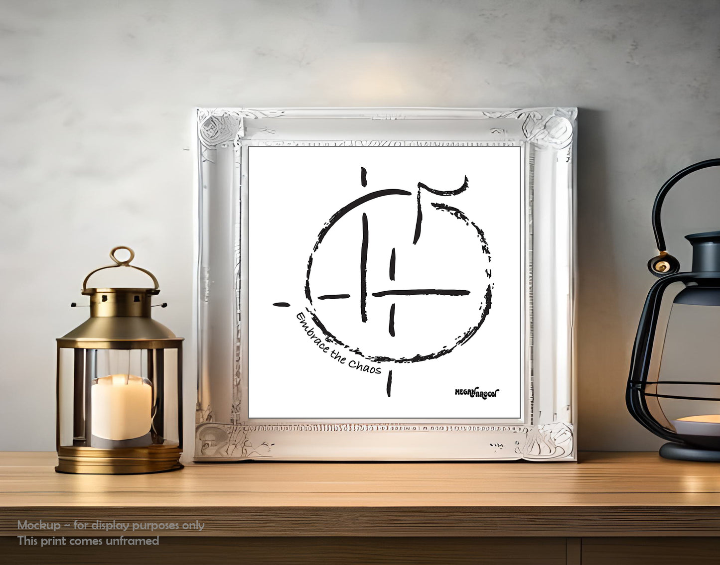 room frame mockup embrace the chaos enlightenment symbol black and white