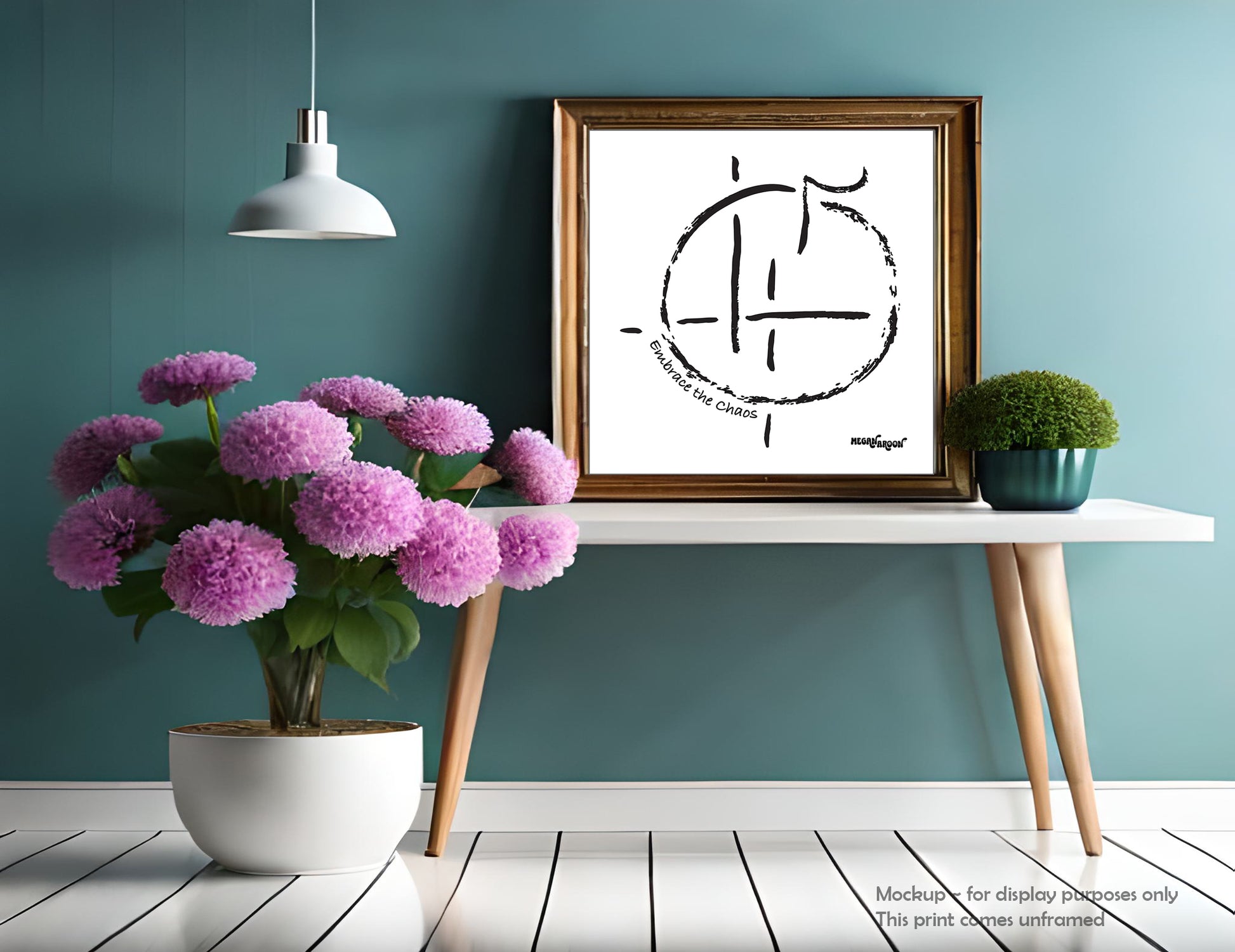 room frame mockup embrace the chaos enlightenment symbol black and white