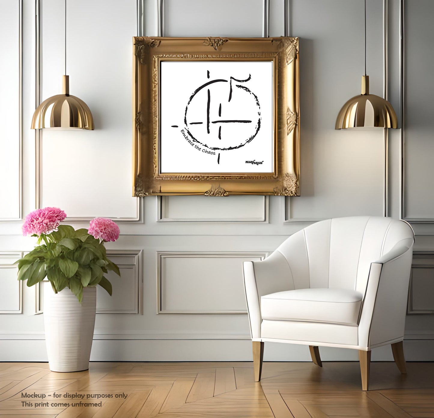 room frame mockup embrace the chaos enlightenment symbol black and white