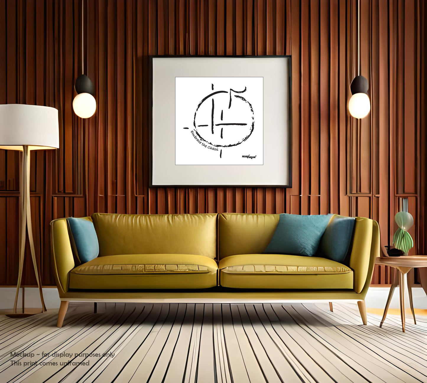 room frame mockup embrace the chaos enlightenment symbol black and white