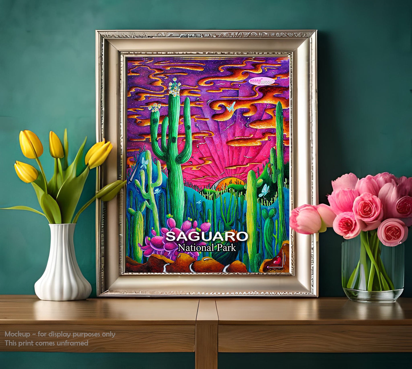 Saguaro National Park Travel Poster, Unframed Visit Arizona Travel Art, Maximalist Home Office Decor For Her, Print from Original Art