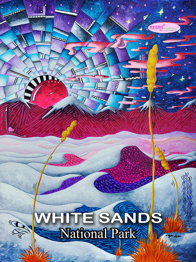 White Sands National Park Travel Poster, Unframed Visit New Mexico Travel Art, Maximalist Home Office Decor For Her, Print from Original Art