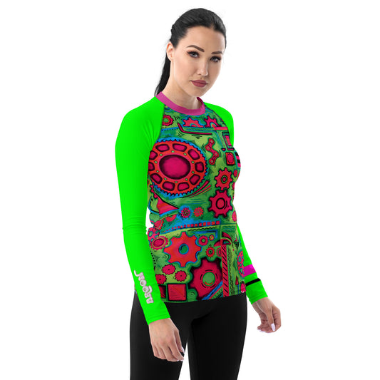 womens pink and green long sleeved cycling jersey art design for biking
