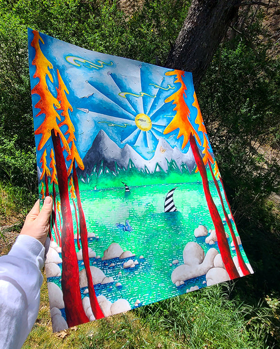 Lake Tahoe Inspired Painting, Fun, Colorful Travel Art by MeganAroon