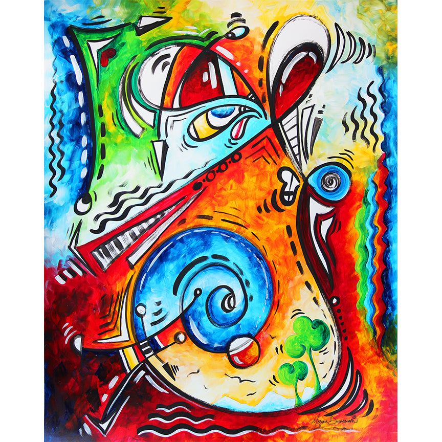 "Cheerfulness" Original Acrylic Abstract Seuss Like Whimsical Landscape Painting by Megan Duncanson (19"x24")