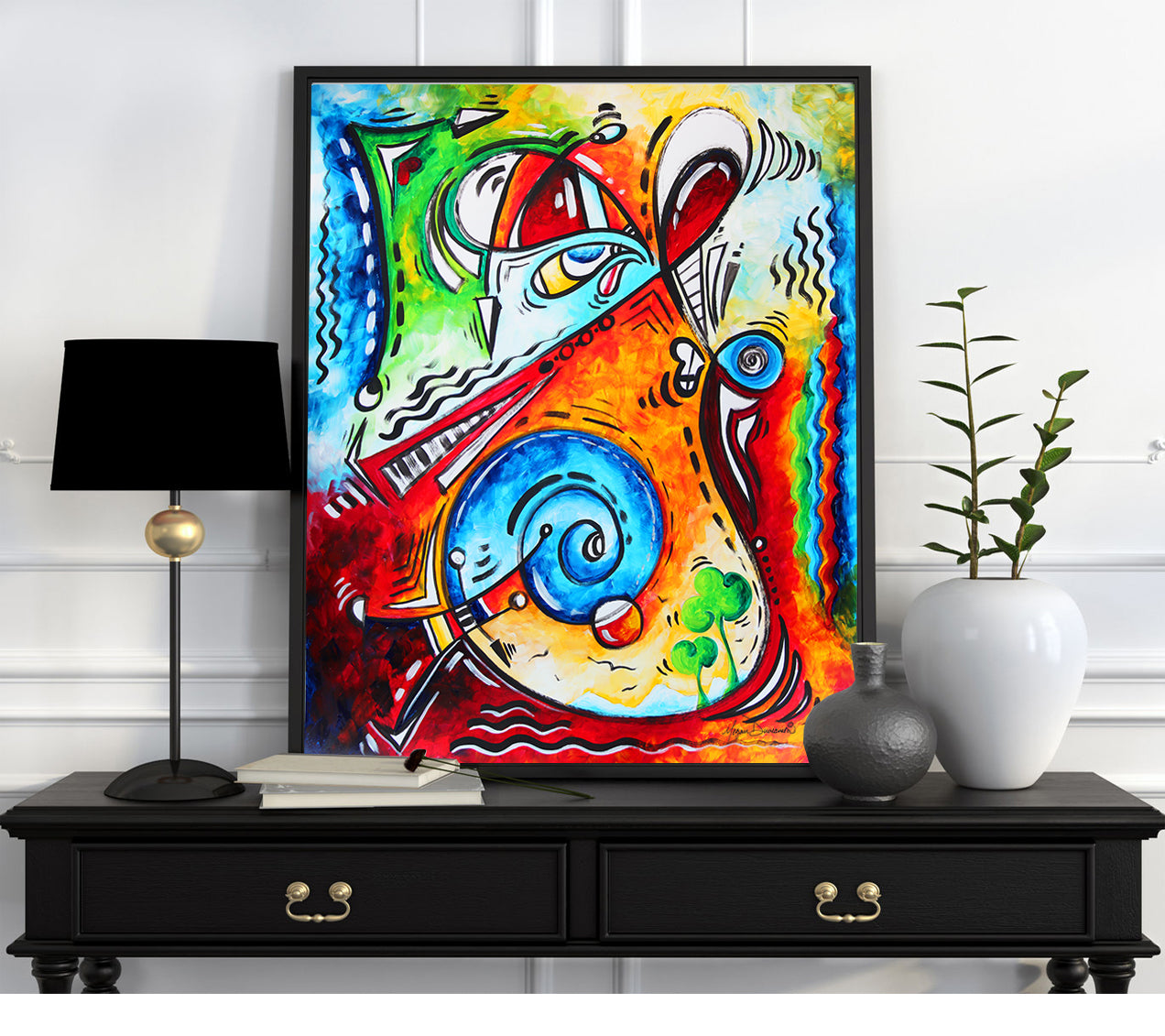 "Cheerfulness" Original Acrylic Abstract Seuss Like Whimsical Landscape Painting by Megan Duncanson (19"x24")