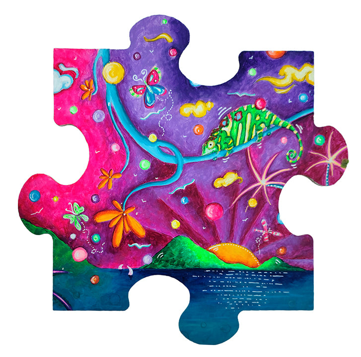 "A Never Ending Story" Magnet Puzzle Piece, Chameleon Lizard Puzzle Art
