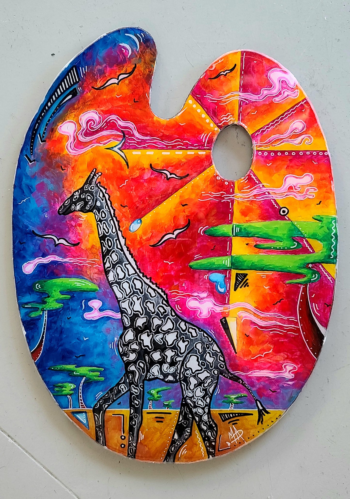 "Lead the Way" Original Acrylic Wooden Palette Giraffe Endangered Species Environmental Activist Painting by Artivist Megan Duncanson