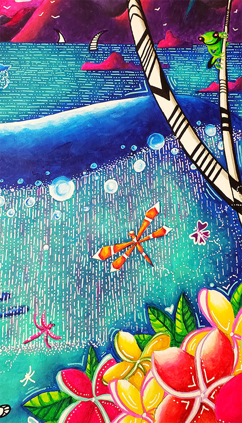 "Queen of the Sea" Original Whimsical Tropical Whale Tail Painting, Beautiful Conservation Art