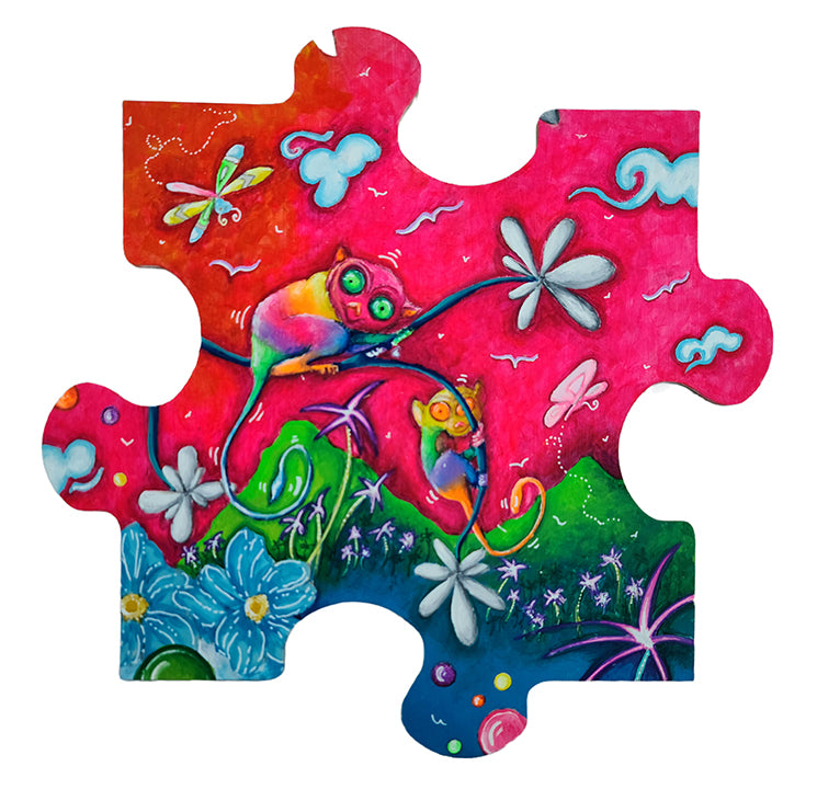 Original Handpainted Tarsier Jigsaw Puzzle Piece, Conservation Art to Save the Planet