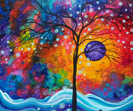 "On the Wings of Change" Original Abstract Landscape Painting, Circle of Life Series by MeganAroon