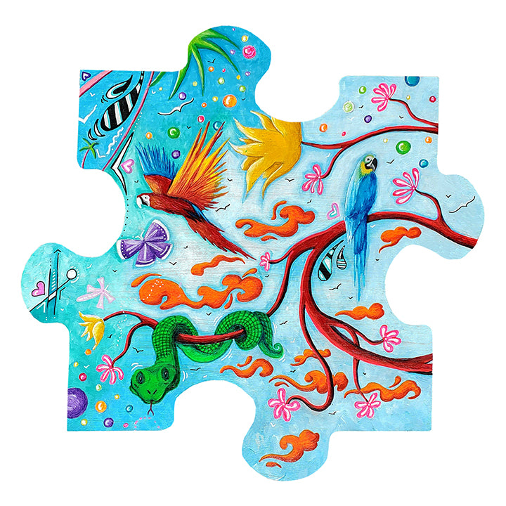 Original Handpainted Snake Jigsaw Puzzle Piece, Conservation Art to Save the Planet